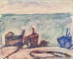 Barque de pêche à marée basse by Béla Czóbel, Gouache aquarellée, sold Dec 2022