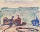 Barque de pêche à marée basse by Béla Czóbel, Gouache aquarellée, sold Dec 2022
