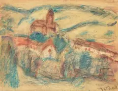 L'église du village by Béla Czóbel, Pastel, sold Dec 2022