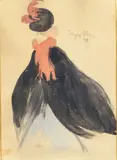 L'écharpe rouge by Jacques Villon, 1899, Encre et aquarelle, sold Dec 2022