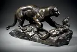 Panthère surprenant un zibeth (seconde version) Modèle non by Antoine-Louis Barye, Bronze à patine brune, sold Nov 2018