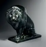 Lion assis by Georges Lucien Guyot, Bronze à patine verte, sold Nov 2018