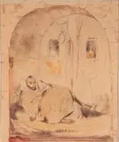 Marocain dans un intérieur by Eugène Delacroix, Mine de plomb et aquarelle sur papier beige Tampon d'atelier de l'artiste, sold Jun 2018