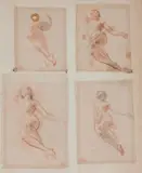 Quatre figures sur un même montage by Léon Riesener, Sanguine, crayon noir et estompe sur papier calque, sold Mar 2018