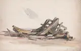Barque échouée en débris by Eugène Isabey, Aquarelle gouachée sur traits de crayon noir, sold Mar 2018