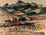 Paysage montagneux by Édouard Pignon, Gouache sur papier, sold Mar 2018