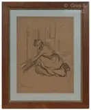 Femme de dos, accroupie by René Hermann-Paul, Fusain et crayons de couleur sur papier Porte l’inscription « Février » en bas à gauche, sold Mar 2023