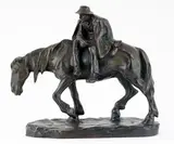 Vieil homme à cheval by Hans Müller, Bronze à patine foncée, sold Sep 2021