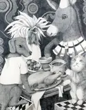 The musicians of Bremen by Louise Scott, 1984, Crayon graphite, sold Aug 2021