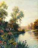 Maison au bord de l'eau by Louis Aston Knight, Aquarelle, sold Jul 2021