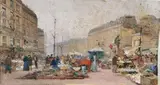 Marché à la ferraille boulevard Richard Lenoir by Eugène Galien-Laloue, Gouache signée en bas à gauche, sold Nov 2019