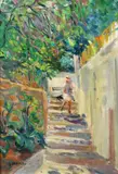 Gaston SÉBIRE (1920-2001). L'escalier de la villa Espagne, été 1974 by Gaston Sebire, Toile signée en bas à gauche, sold Nov 2019