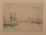 Le grand bassin, Ostende by James Ensor, 1888, Eau forte sur papier vergé rehaussée à l'aquarelle, sold Jun 2017