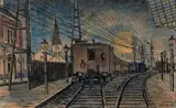 Train et gare de triage by Paul Delvaux, 1956, Aquarelle et encre sur papier, sold Jun 2017