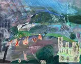 Les pédales du roi Arthur by Marie-Geneviève Havel, Gouache et pastel sur papier, sold May 2021