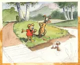 Hobby et Koala by Willy Lambil, Aquarelle sur papier pour ce dessin inachevé de l'auto-parodie de Sandy et Hoppy, sold May 2025
