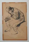 Soldat écrivant une lettre by Jean-Louis Forain, Crayon sur papier monté sur carton, sold Nov 2024