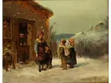 Kinder vor dem Haus des Scherenschleifers by Anton Doll, oil, sold Dec 2016