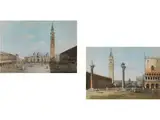 Paar Venezianische Ansichten mit dem Markusplatz by Carlo Grubacs, tempera, sold Sep 2024