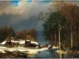 Winterliche Ansicht mit Bauernhäusern und Figuren Beim Eisvergnügen by Nicolaas Johannes Roosenboom, 1805 Schellingwouw - 1880 Assen, oil on canvas, offered Apr 2016