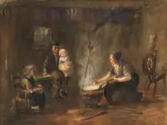 Bauernfamilie mit Kochender Mutter by Jozef Israëls, watercolor, sold Sep 2024
