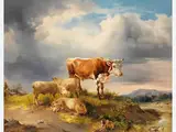 Weidevieh am Flussufer by Edmund Mahlknecht, oil on panel, offered Sep 2024