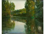 Flusslandschaft by Louis Hayet, oil on panel, offered Dec 2016