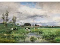 Weidende Kühe vor der Stadt by Isidore Verheyden, oil on canvas, offered Mar 2024