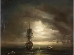 Nächtliche Mondscheinszene mit Beleuchteten Schiffen by Ivan Konstantinovich Aivazovsky, oil on canvas, sold Jun 2025