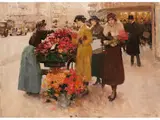 Am Blumenwagen by Victor Guerrier, oil on canvas, sold Mar 2023