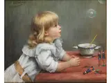 Seifenblasen Betrachtendes Mädchen by Amélie Valentino, pastel, offered Jun 2023