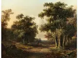Waldlandschaft mit Figurengruppe by Johannes Mauritz Jansen, oil on canvas, sold Apr 2018