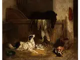 Stall mit Pferd und Hundefamilie by Benno Adam, oil on canvas, sold Sep 2015
