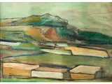 Landschaft mit Grünen Hügeln im Hintergrund, Davor Weizenfelder by Lorenzo Viani, oil, offered Dec 2016