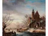 Winterlandschaft mit Schlittschuhläufern by Fredrik Marinus Kruseman, oil on canvas, sold Sep 2021