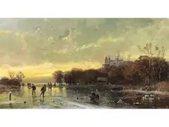 Winterliche Polderlandschaft mit Eisläufern by Adolf Stademann, oil on panel, sold Jun 2026