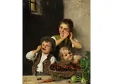 Die Kirschennascher by Hugo Oehmichen, oil on canvas, sold Mar 2025