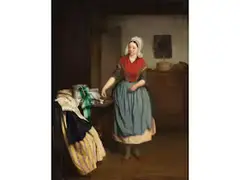 Junge Bäuerin in Einer Stube by Peter Baumgartner, oil on canvas, offered Dec 2023
