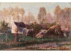 Landschaft mit Bauernhof by Michel Korochansky, oil on canvas, offered Sep 2025