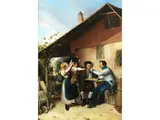 Familie und Soldat vor Einem Gasthaus by Johann Michael Neder, oil on canvas, offered Mar 2025