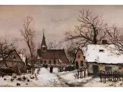 Das Dorf im Schnee by Isidore Verheyden, oil on canvas, offered Mar 2024