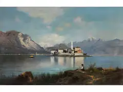 Der Luganer see mit Insel und Einem Fischerjungen by Ascan Lutteroth, oil on canvas, offered Mar 2024