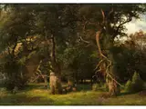 Waldlandschaft mit Hirsch und Rehen by Henri Lot, oil on canvas, offered Jun 2019