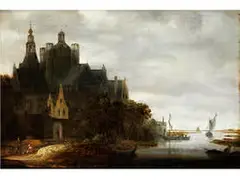 Die Stadt am Fluss by Wouter Knijff, oil on panel, offered Jul 2016