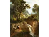 Stimmungsvolle Alpenlandschaft mit Kleinem Wasserfall by Arnold Meermann, oil on canvas, offered Mar 2025