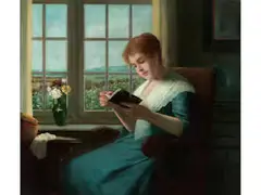 Lesende Junge Frau an Einem Fenster by Ernst Anders, oil on canvas, offered Mar 2023