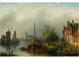 Niederländische Flusslandschaft mit Ankerndem Boot by Jan Jacob Coenraad Spohler, oil, offered Sep 2019