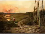 Gänsehirten am Waldrand im Abendlicht by Józef Chełmoński, oil on canvas, sold Mar 2015