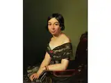 Junge Dame in Grau-grünem Samtkleid by Ferdinand Georg Waldmüller, 1793 Wien – 1865 Helmstreitmühle, oil, sold Apr 2018
