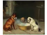 Drei Hunde in Ansicht Ihres Abendmahls by Henry Merchant, oil on board, offered Sep 2018